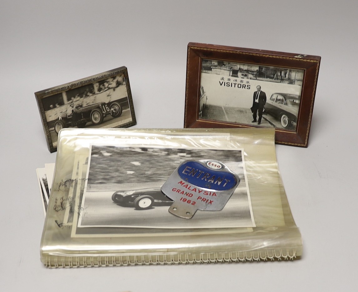 Automobilia- Loris Goring photos, Singapore, Thompson Road Grand Prix 1957-66, 1962 car badge etc
